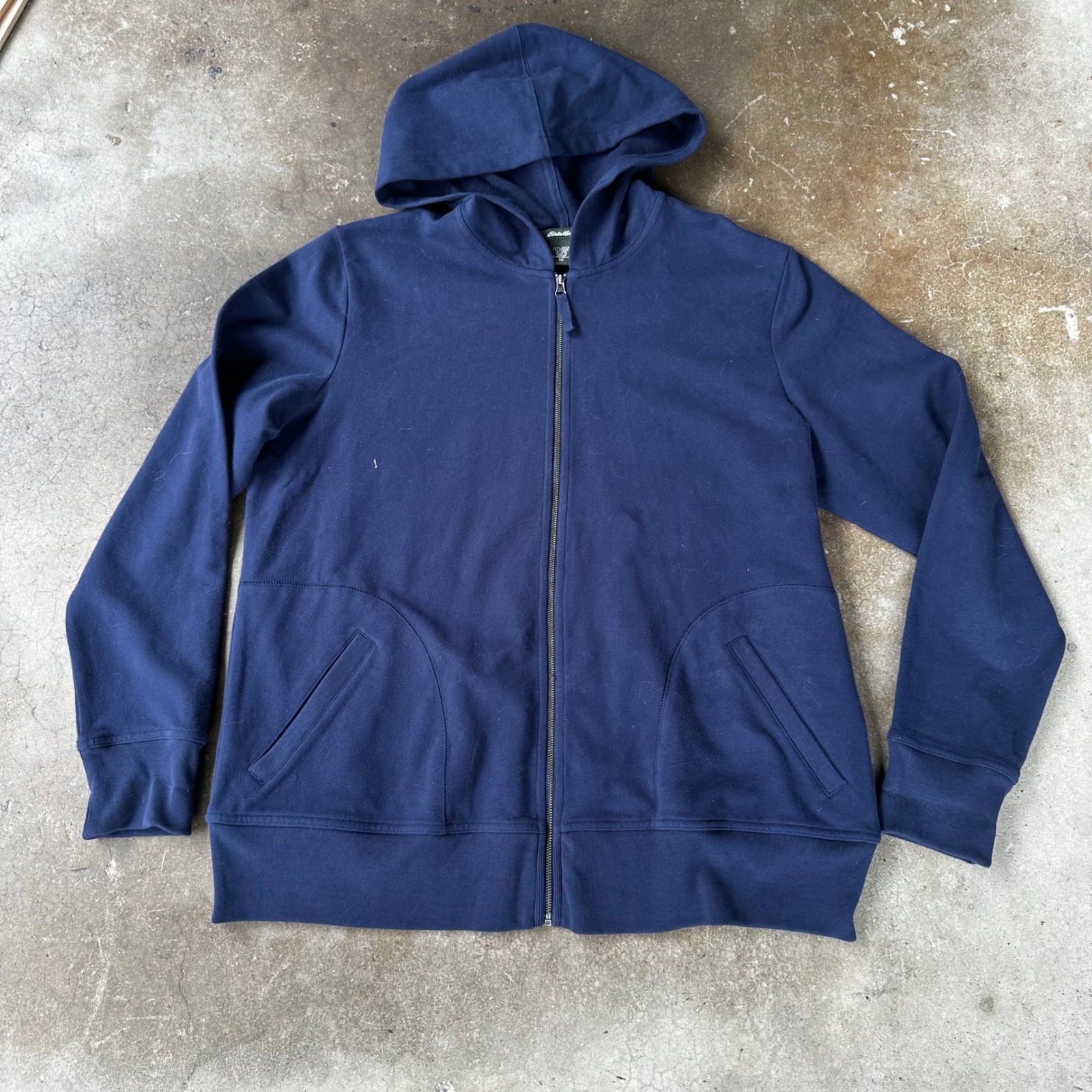 Eddie Bauer Full Zip Hoodie Mens 1x Navy Blue Excellent Cotton Blend Sweatshirt